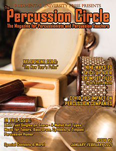 Image of the second issue; depiction of tambourine, cabasa, woodblock, claves, and chappas